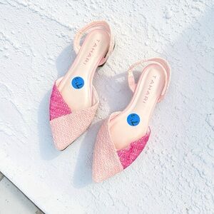 Tahari Pink Slingback Flats Size 7.5 NWOT Colorblock Pointed Toen